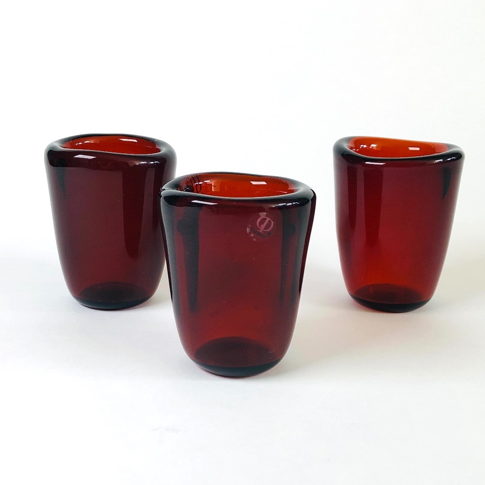 Deep Red Free-Form Tea light Candleholders - Set of Three